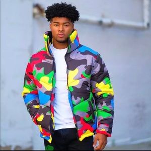 Outerwear Puffy Unisex Camouflage Jacket-